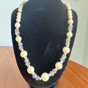 Pearl and Crystal Bead Necklace - Cream and Clear
